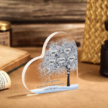 A familia-Placa de acrílico en forma de corazón Feliz Navidad árbol de vida 5 nombres personalizados | Jessemade