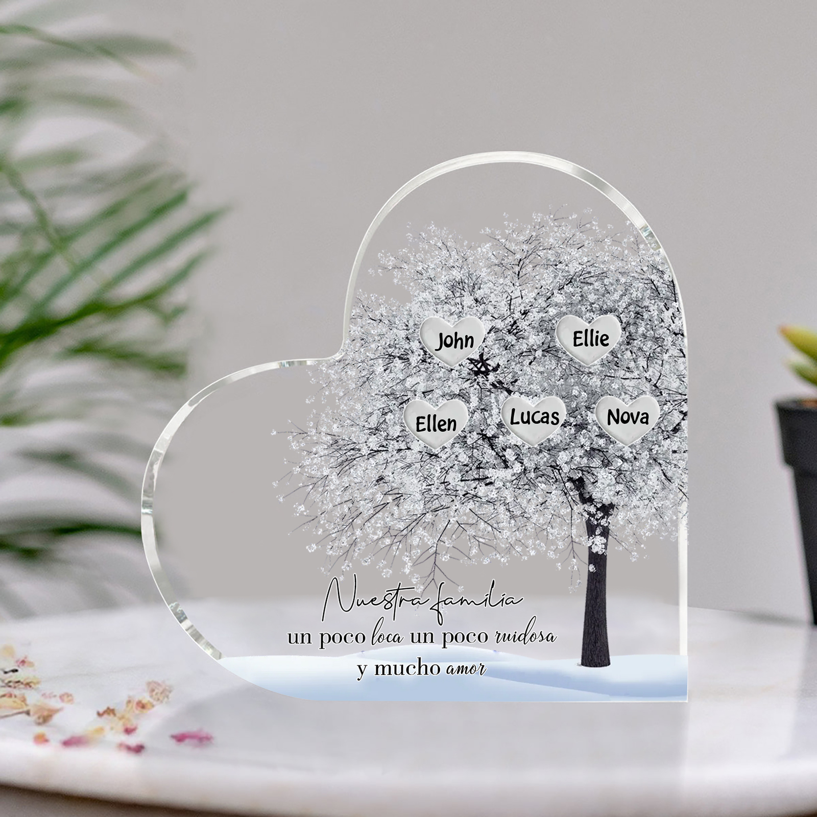 A familia-Placa de acrílico en forma de corazón Feliz Navidad árbol de vida 5 nombres personalizados | Jessemade