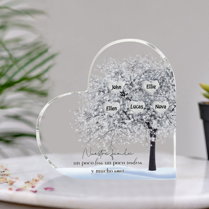 A familia-Placa de acrílico en forma de corazón Feliz Navidad árbol de vida 5 nombres personalizados | Jessemade