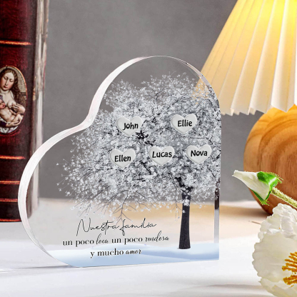 A familia-Placa de acrílico en forma de corazón Feliz Navidad árbol de vida 5 nombres personalizados | Jessemade