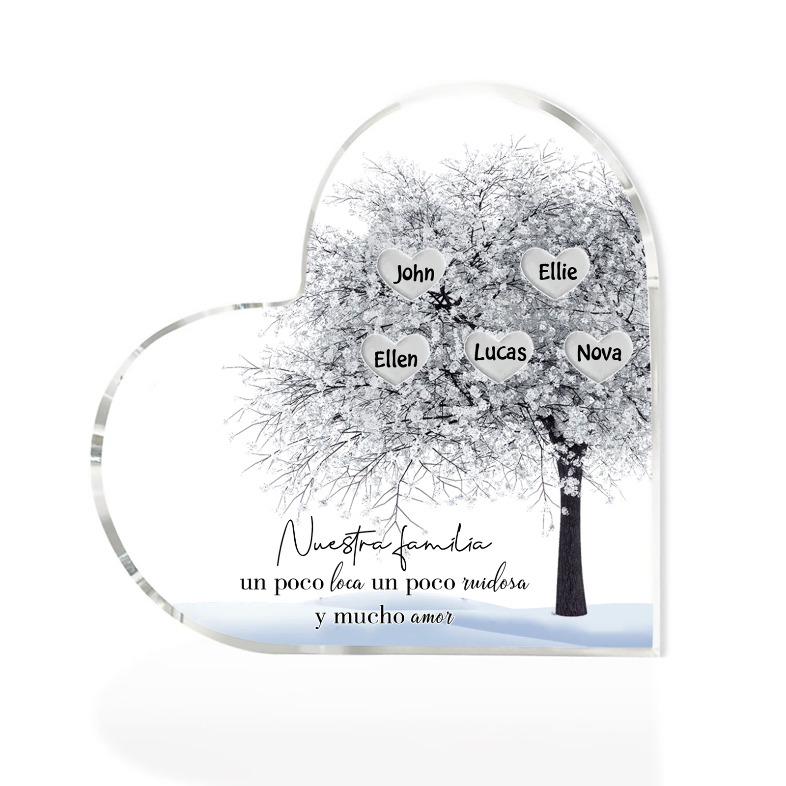 A familia-Placa de acrílico en forma de corazón Feliz Navidad árbol de vida 5 nombres personalizados | Jessemade