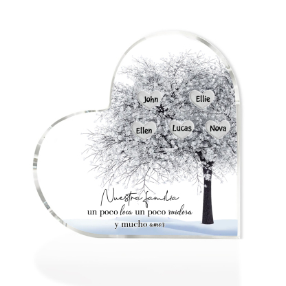 A familia-Placa de acrílico en forma de corazón Feliz Navidad árbol de vida 5 nombres personalizados | Jessemade