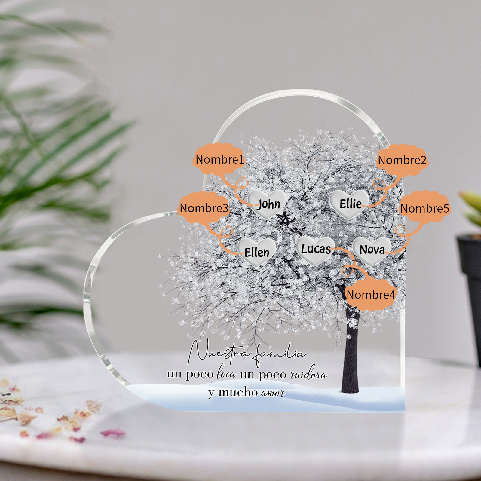 A familia-Placa de acrílico en forma de corazón Feliz Navidad árbol de vida 5 nombres personalizados | Jessemade