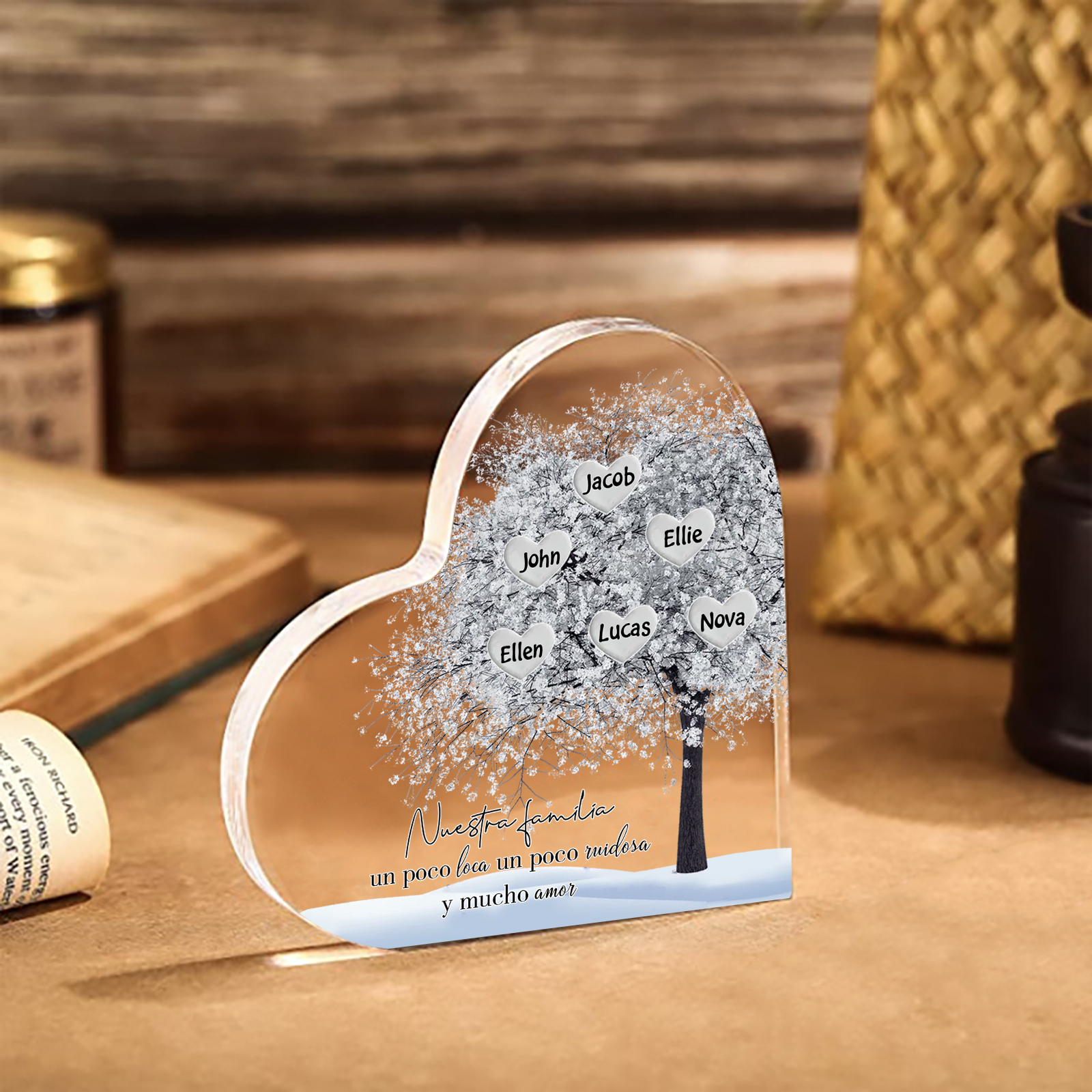 A familia-Placa de acrílico en forma de corazón Feliz Navidad árbol de vida 6 nombres personalizados | Jessemade