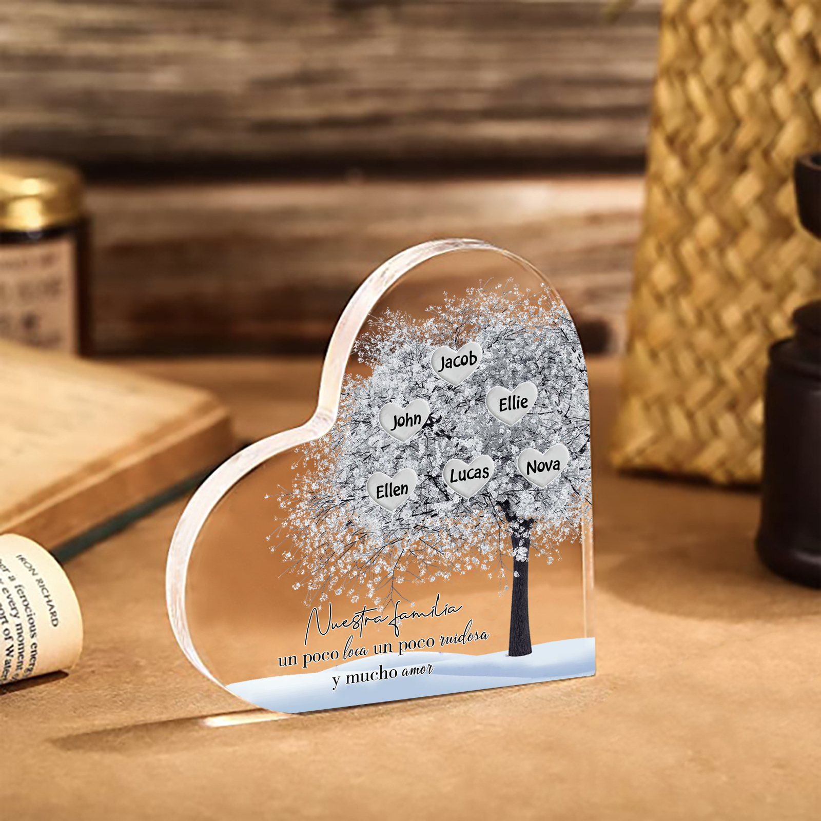 A familia-Placa de acrílico en forma de corazón Feliz Navidad árbol de vida 6 nombres personalizados | Jessemade