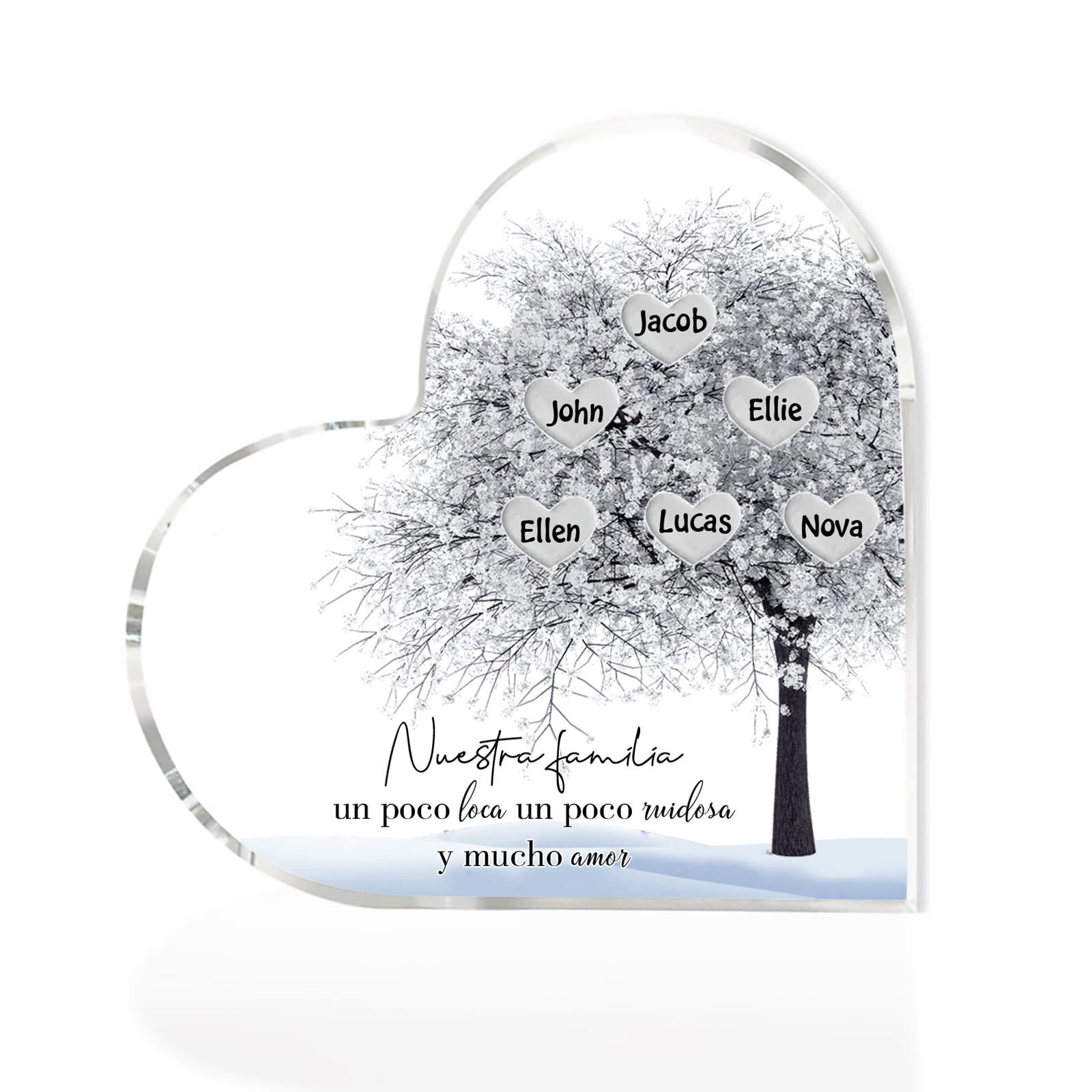 A familia-Placa de acrílico en forma de corazón Feliz Navidad árbol de vida 6 nombres personalizados | Jessemade