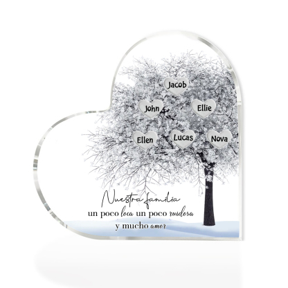 A familia-Placa de acrílico en forma de corazón Feliz Navidad árbol de vida 6 nombres personalizados | Jessemade