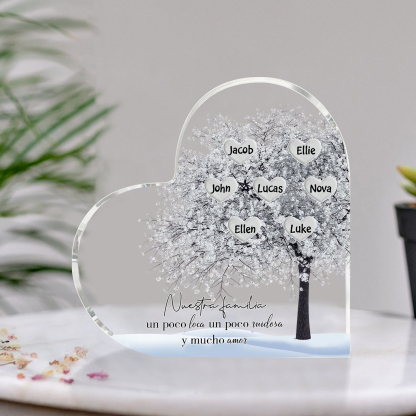 A familia-Placa de acrílico en forma de corazón Feliz Navidad árbol de vida 7 nombres personalizados | Jessemade