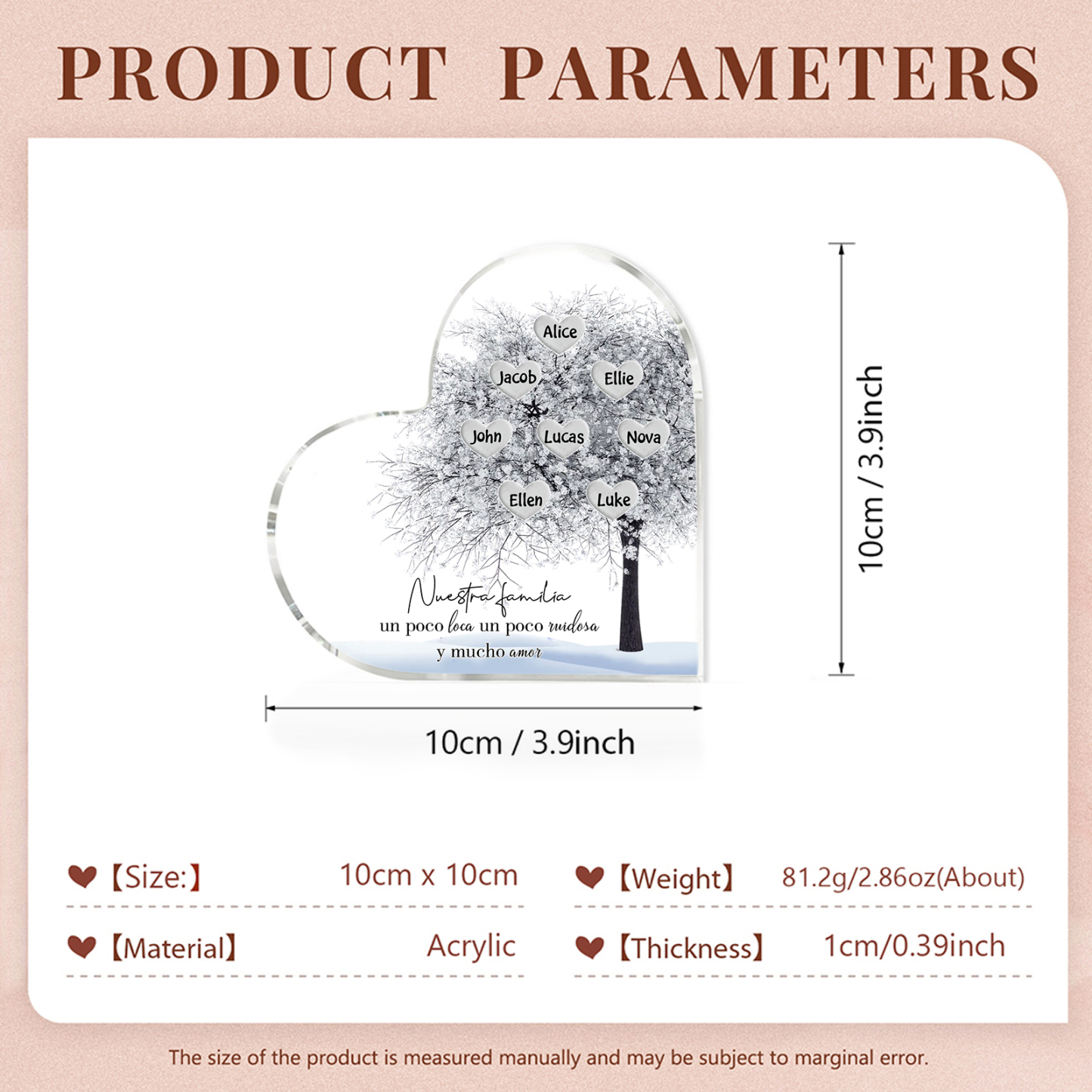 A familia-Placa de acrílico en forma de corazón Feliz Navidad árbol de vida 8 nombres personalizados | Jessemade