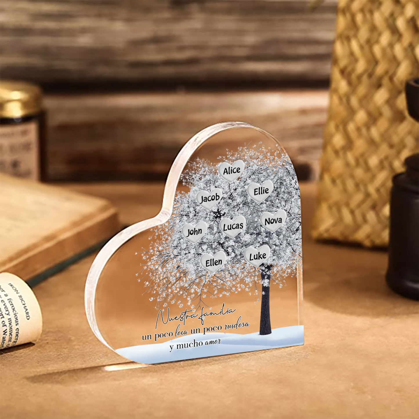 A familia-Placa de acrílico en forma de corazón Feliz Navidad árbol de vida 8 nombres personalizados | Jessemade