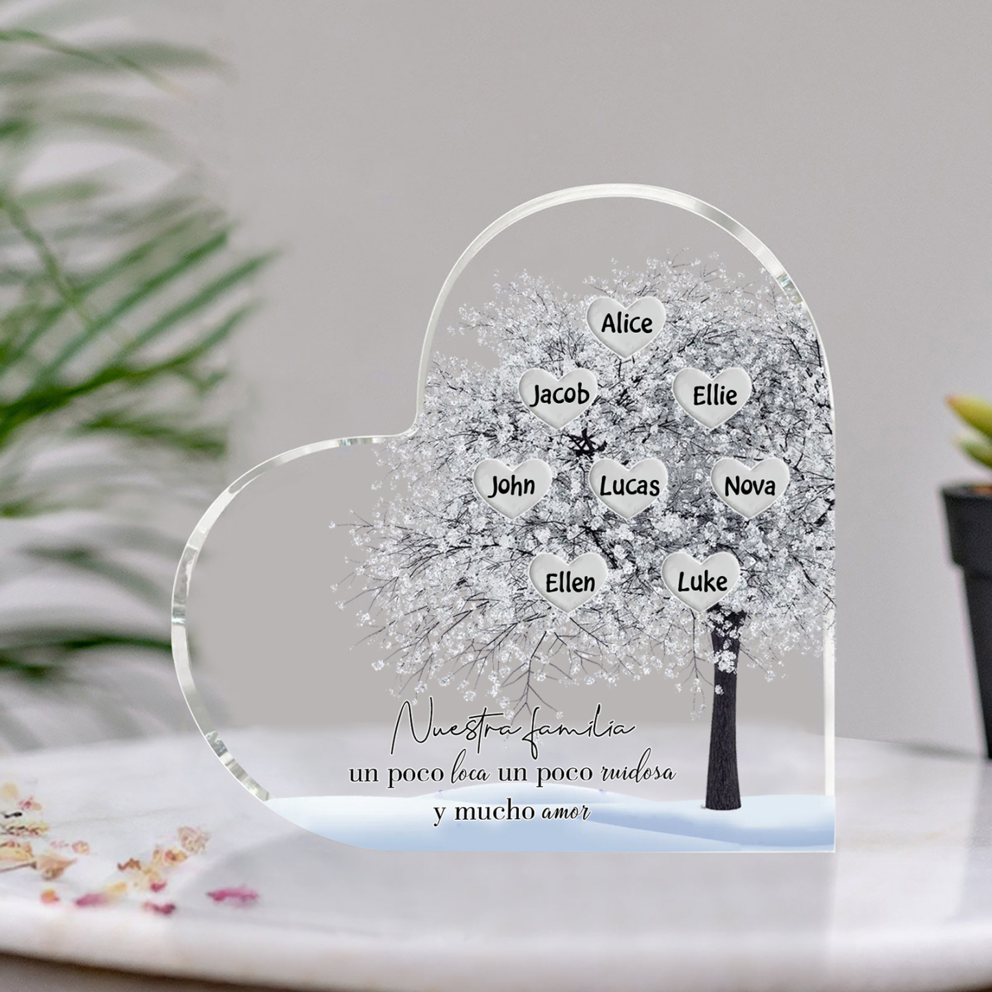 A familia-Placa de acrílico en forma de corazón Feliz Navidad árbol de vida 8 nombres personalizados | Jessemade