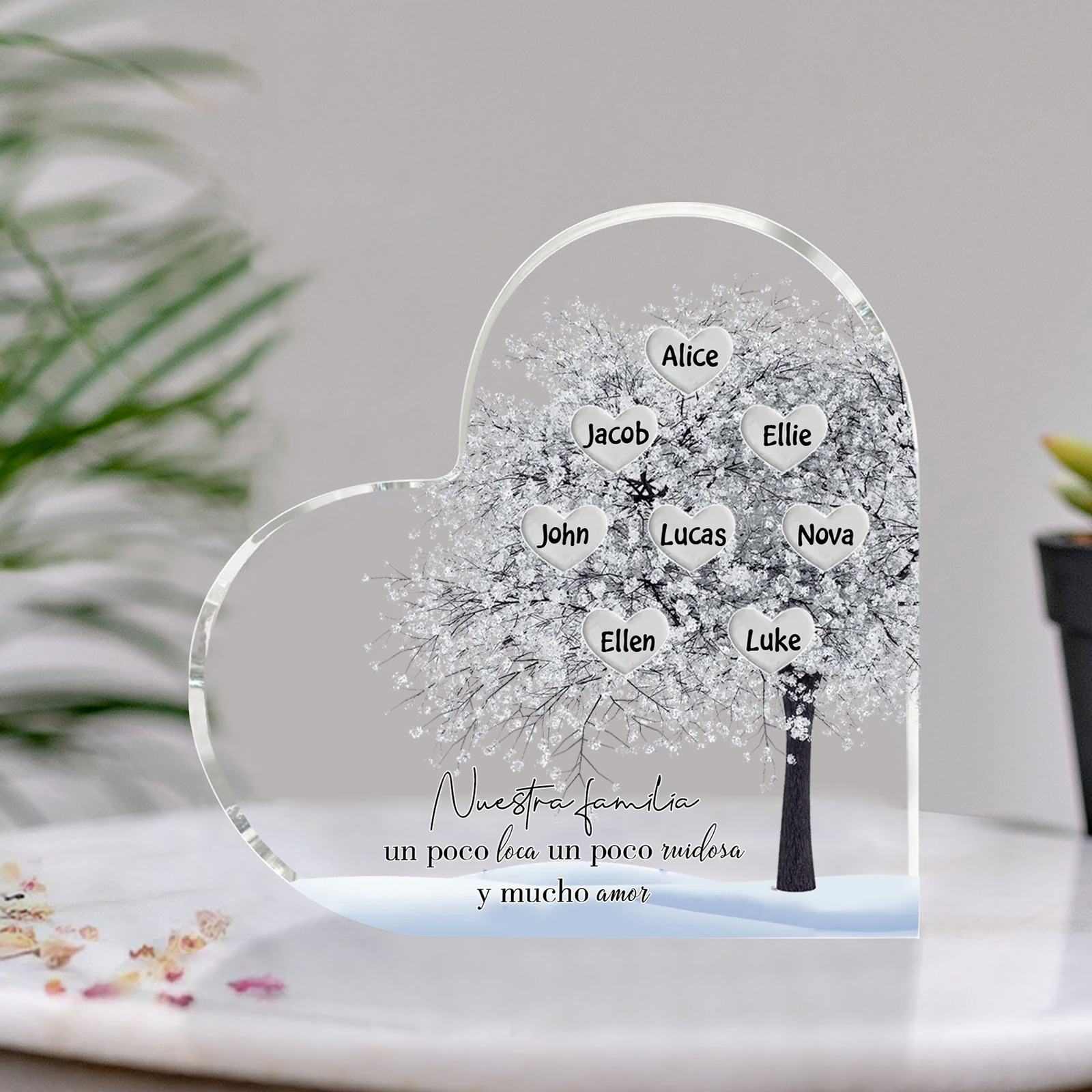 A familia-Placa de acrílico en forma de corazón Feliz Navidad árbol de vida 8 nombres personalizados | Jessemade