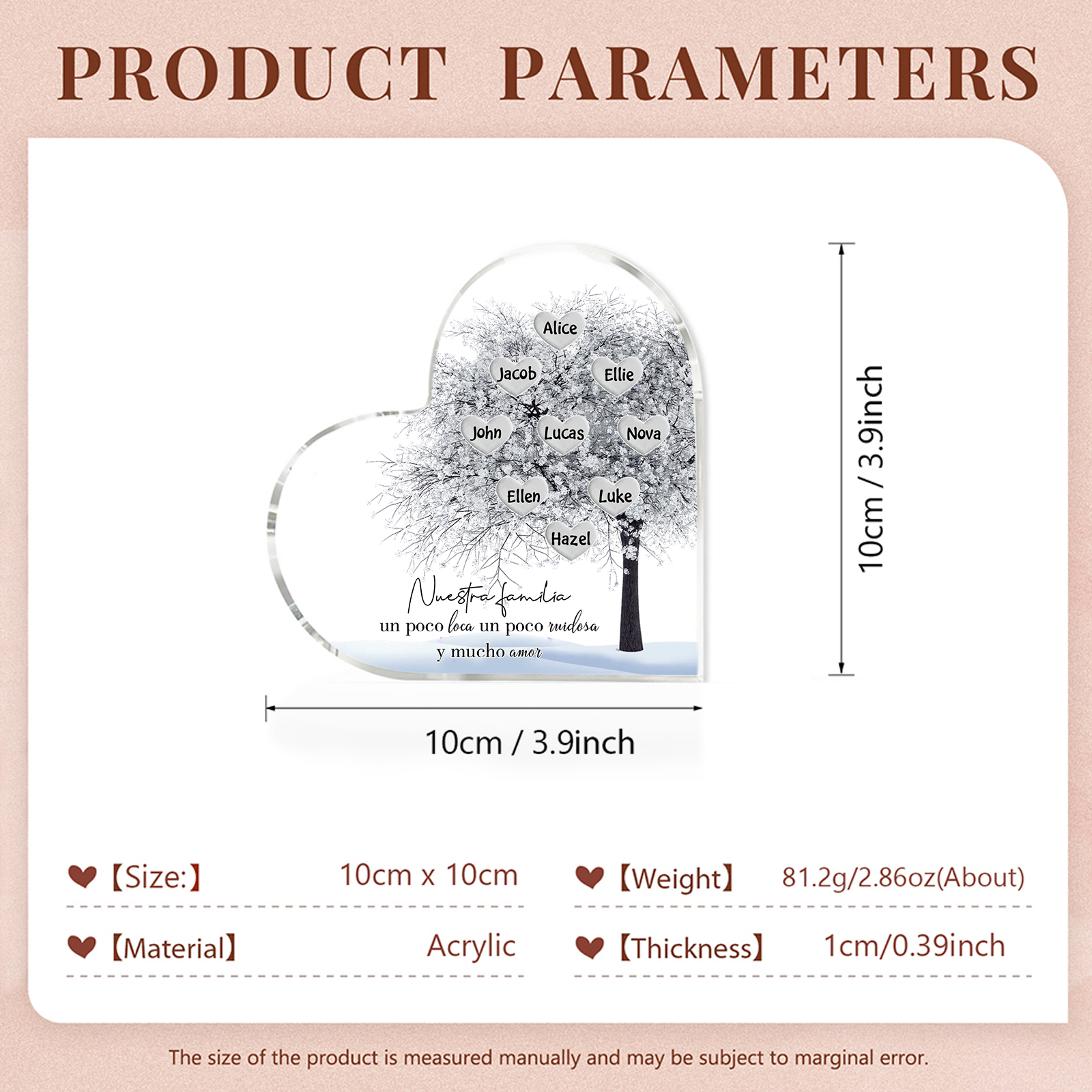 A familia-Placa de acrílico en forma de corazón Feliz Navidad árbol de vida 9 nombres personalizados | Jessemade