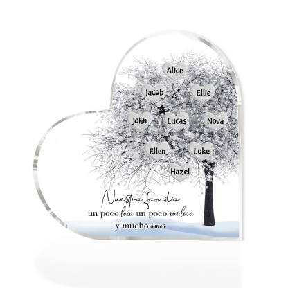 A familia-Placa de acrílico en forma de corazón Feliz Navidad árbol de vida 9 nombres personalizados | Jessemade