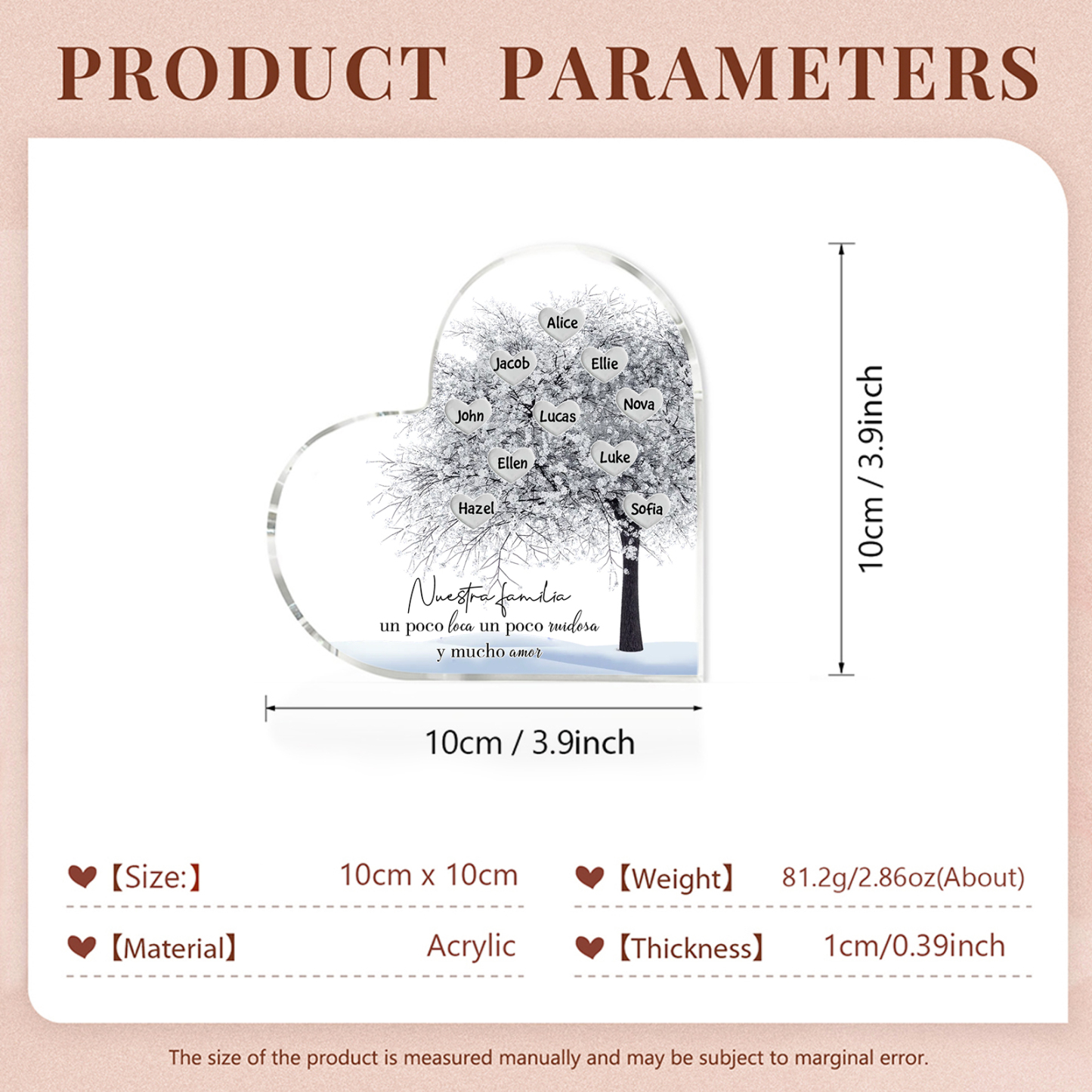 A familia-Placa de acrílico en forma de corazón Feliz Navidad árbol de vida 10 nombres personalizados | Jessemade