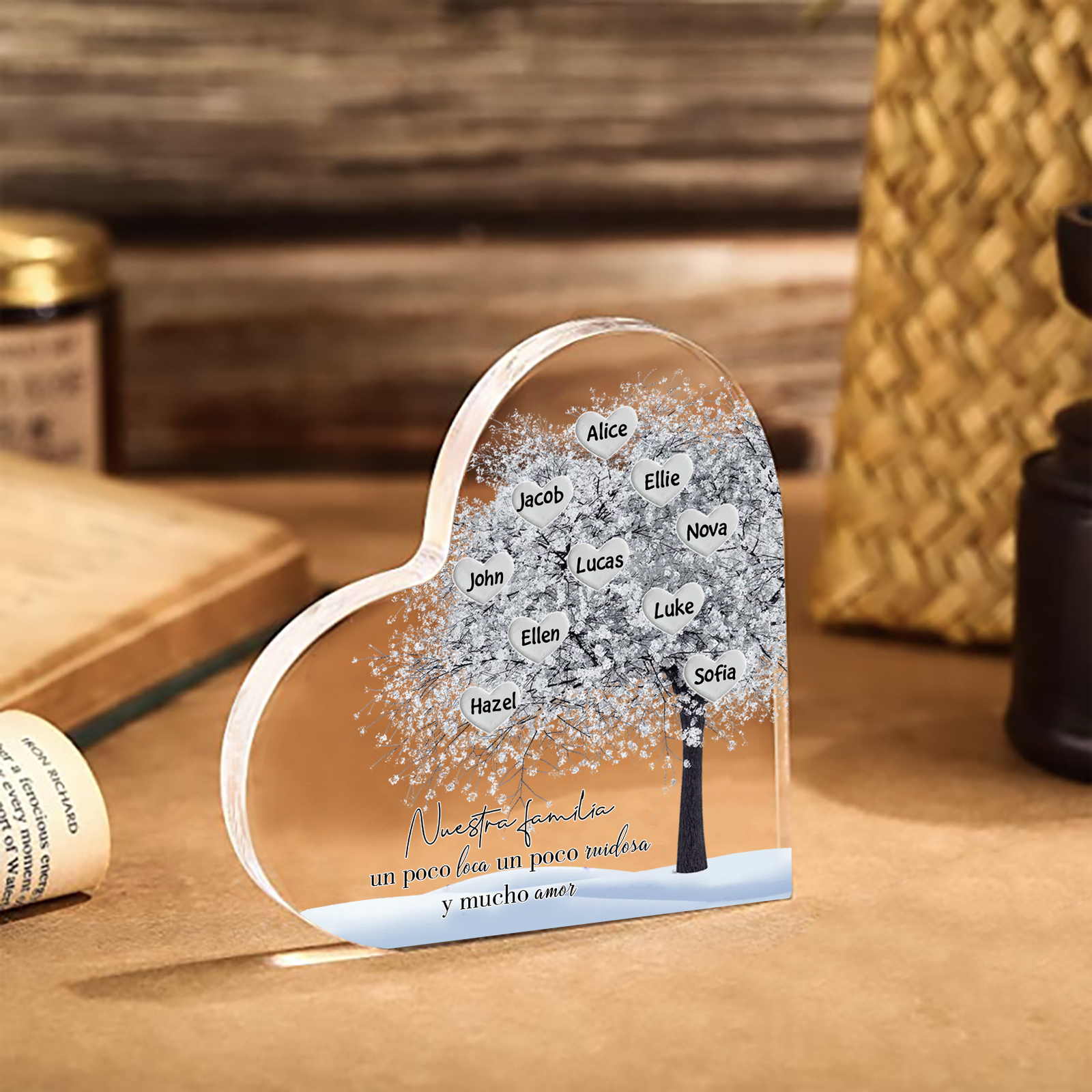 A familia-Placa de acrílico en forma de corazón Feliz Navidad árbol de vida 10 nombres personalizados | Jessemade