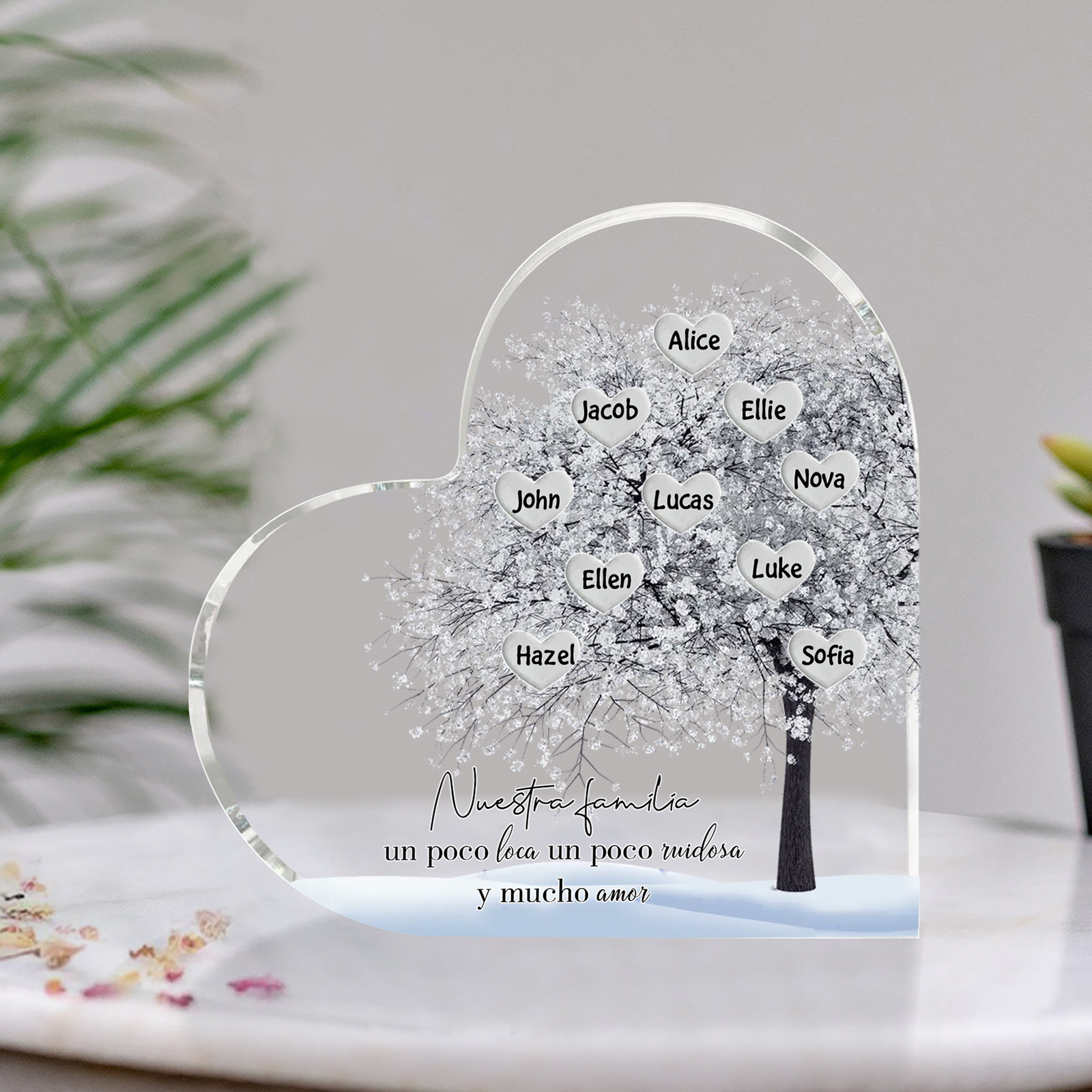 A familia-Placa de acrílico en forma de corazón Feliz Navidad árbol de vida 10 nombres personalizados | Jessemade