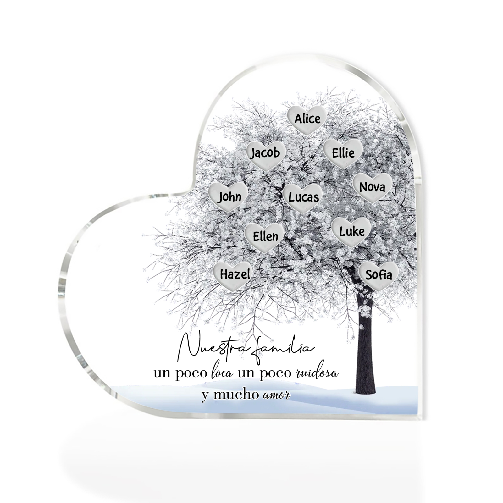 A familia-Placa de acrílico en forma de corazón Feliz Navidad árbol de vida 10 nombres personalizados | Jessemade