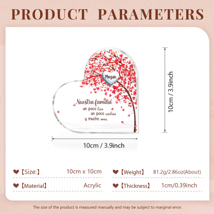A la familia-Placa de acrílico en forma de corazón árbol de vida 1 nombre personalizado | Jessemade