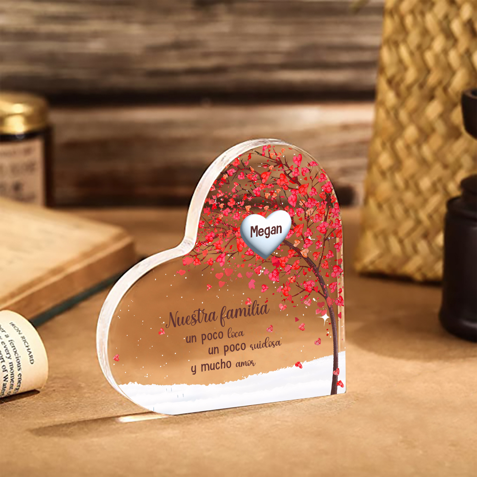 A la familia-Placa de acrílico en forma de corazón árbol de vida 1 nombre personalizado | Jessemade