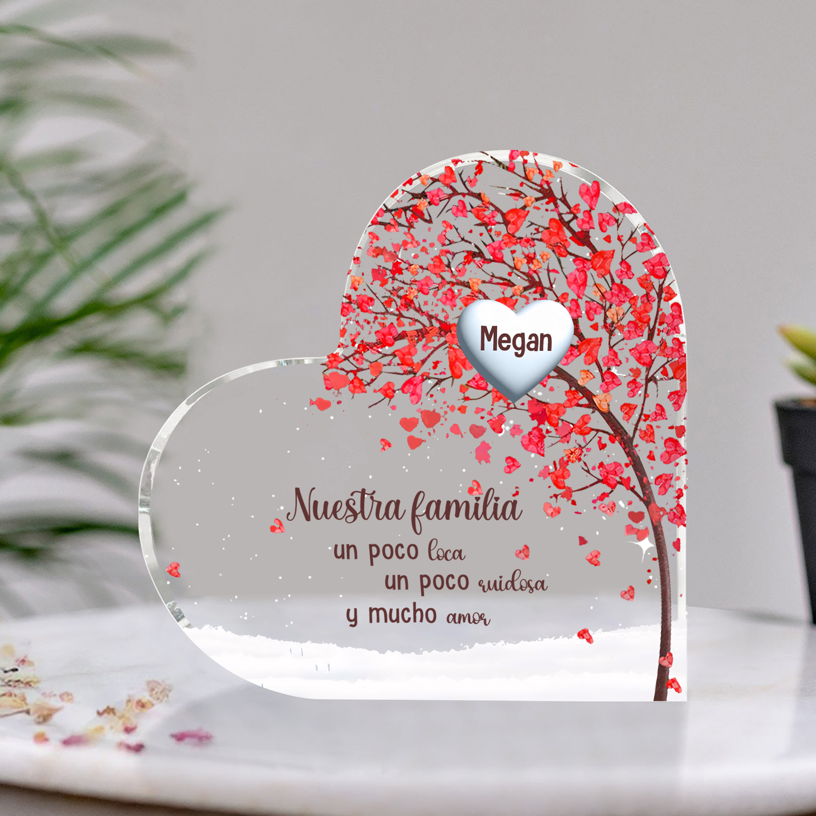 A la familia-Placa de acrílico en forma de corazón árbol de vida 1 nombre personalizado | Jessemade