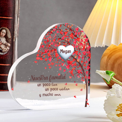 A la familia-Placa de acrílico en forma de corazón árbol de vida 1 nombre personalizado | Jessemade