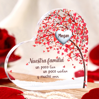 A familia-Placa de acrílico en forma de corazón árbol de vida 1 nombre