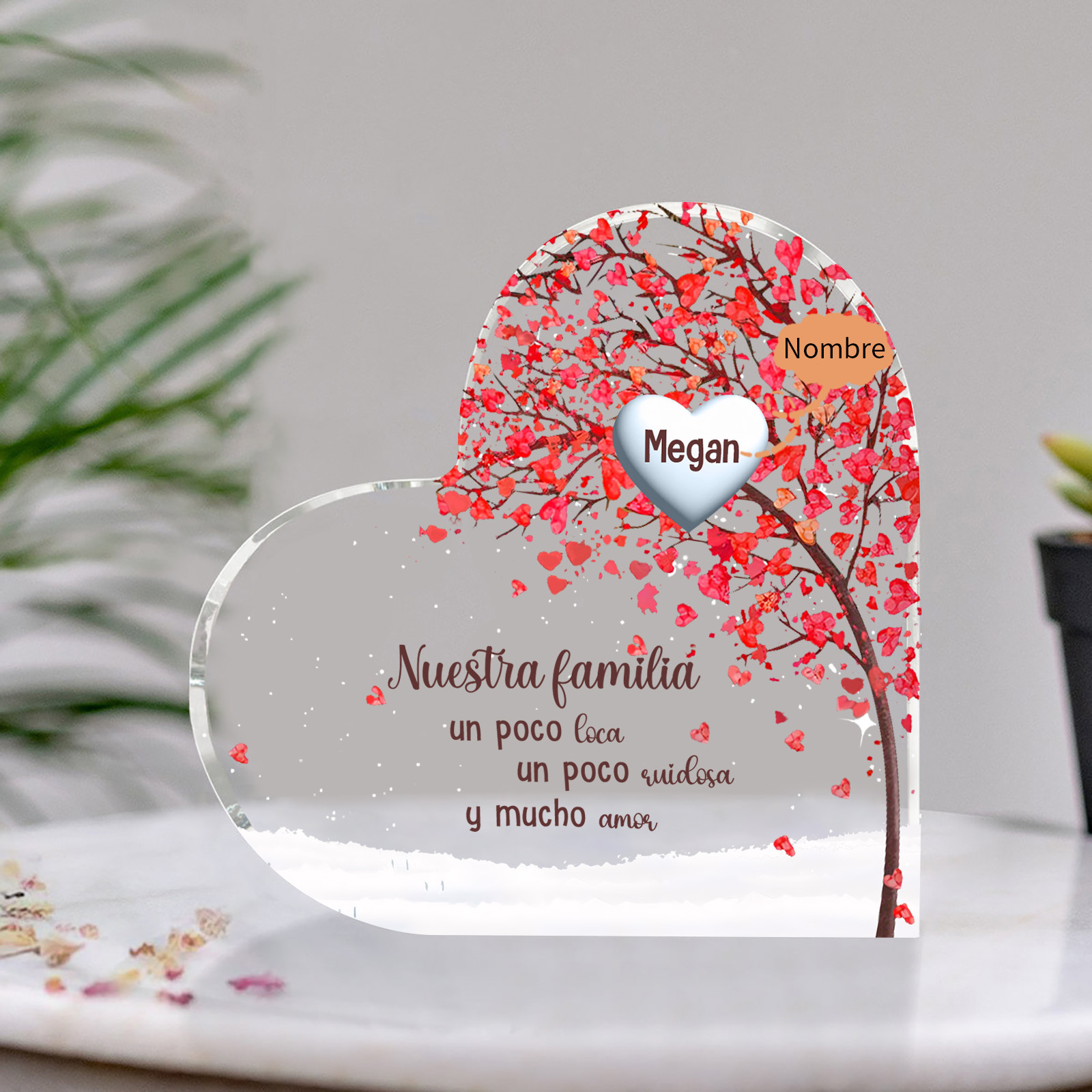A la familia-Placa de acrílico en forma de corazón árbol de vida 1 nombre personalizado | Jessemade
