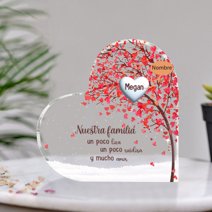 A la familia-Placa de acrílico en forma de corazón árbol de vida 1 nombre personalizado | Jessemade