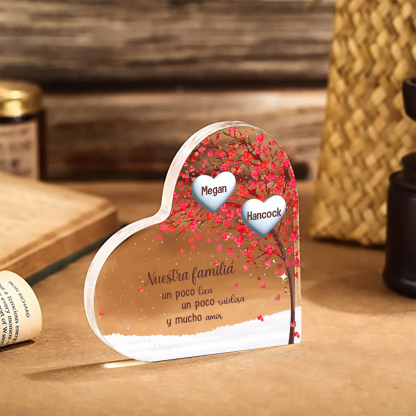 A la familia-Placa de acrílico en forma de corazón árbol de vida 2 nombres personalizados | Jessemade