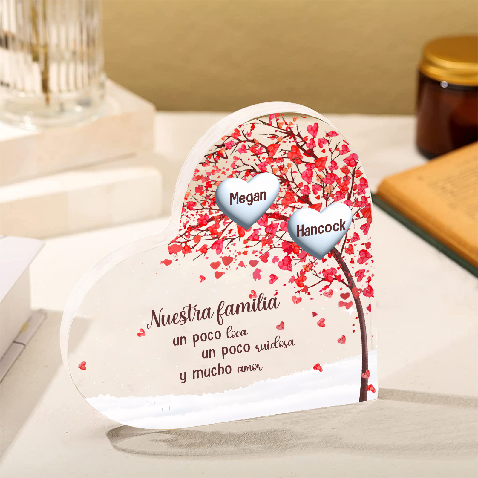 A la familia-Placa de acrílico en forma de corazón árbol de vida 2 nombres personalizados | Jessemade