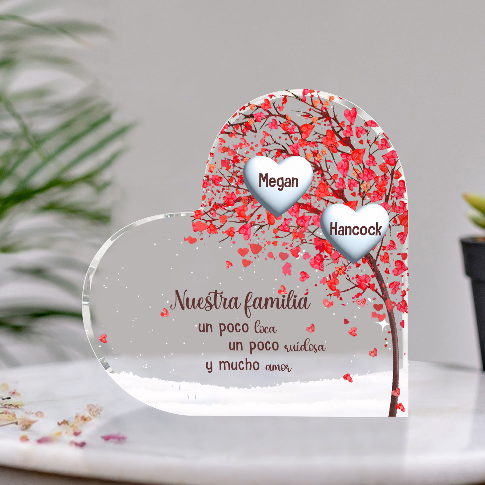A la familia-Placa de acrílico en forma de corazón árbol de vida 2 nombres personalizados | Jessemade