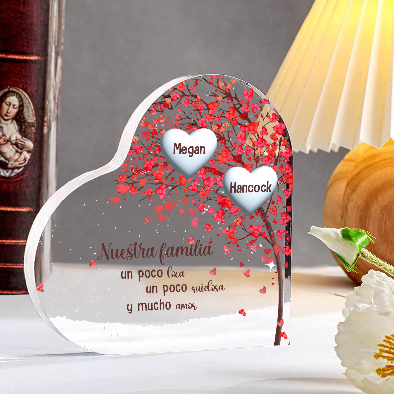 A la familia-Placa de acrílico en forma de corazón árbol de vida 2 nombres personalizados | Jessemade