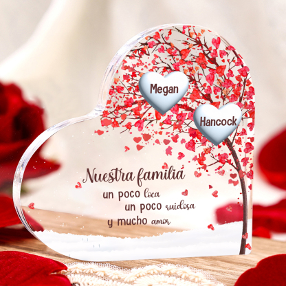 A familia-Placa de acrílico en forma de corazón árbol de vida 1 nombre