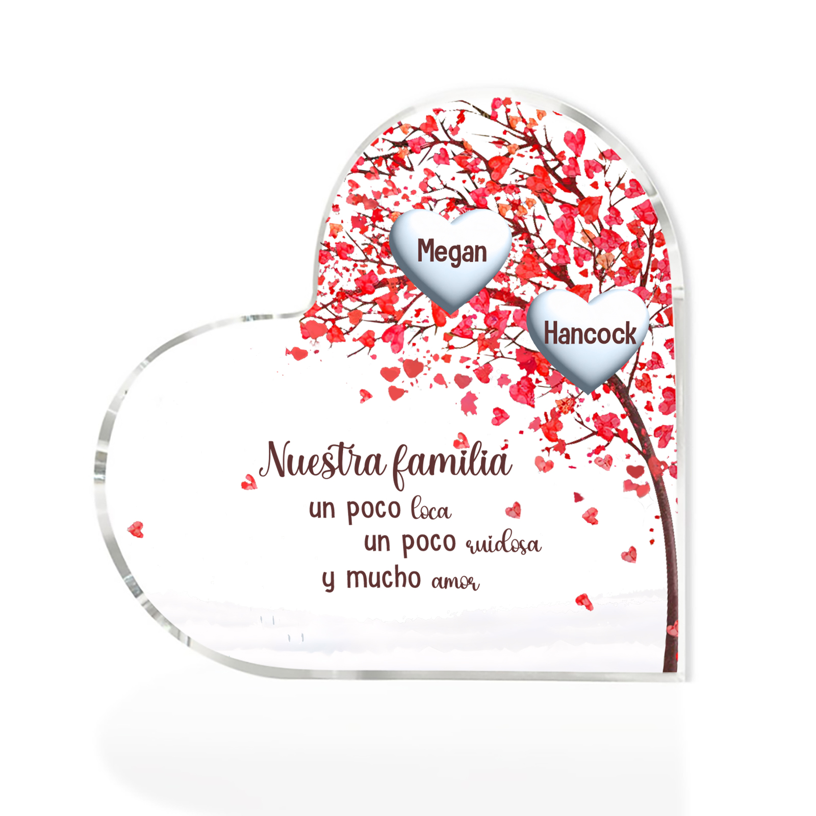 A la familia-Placa de acrílico en forma de corazón árbol de vida 2 nombres personalizados | Jessemade
