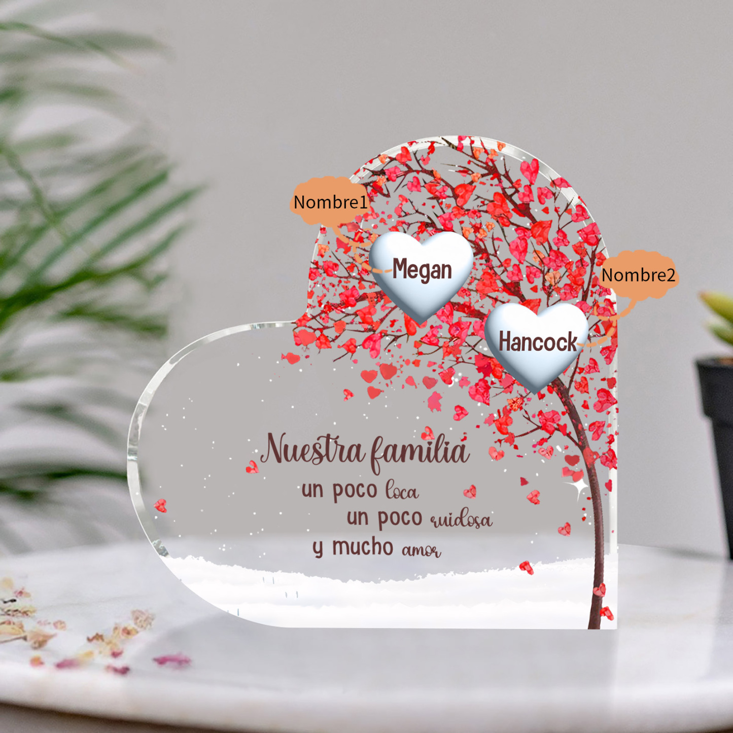A la familia-Placa de acrílico en forma de corazón árbol de vida 2 nombres personalizados | Jessemade