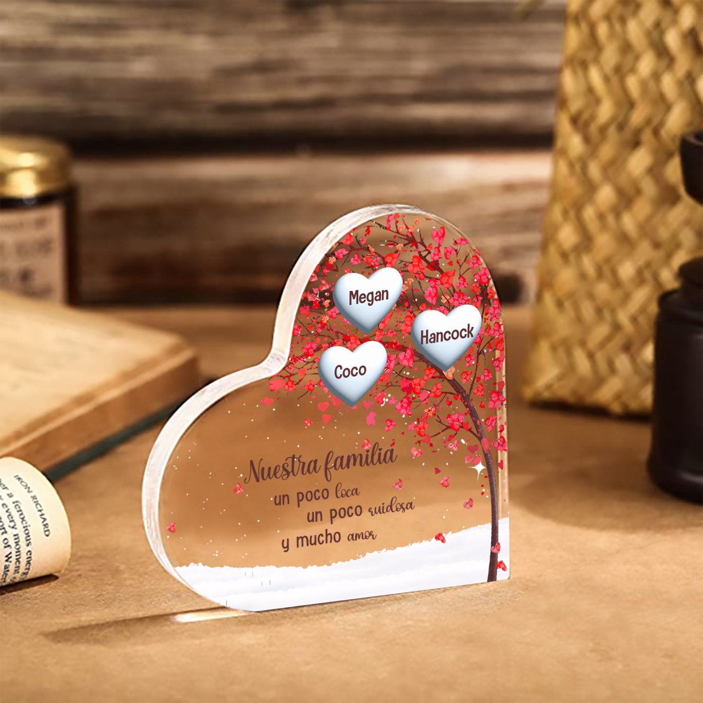 A la familia-Placa de acrílico en forma de corazón árbol de vida 3 nombres personalizados | Jessemade