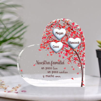A la familia-Placa de acrílico en forma de corazón árbol de vida 3 nombres personalizados | Jessemade