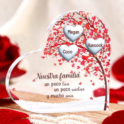 A familia-Placa de acrílico en forma de corazón árbol de vida 1 nombre