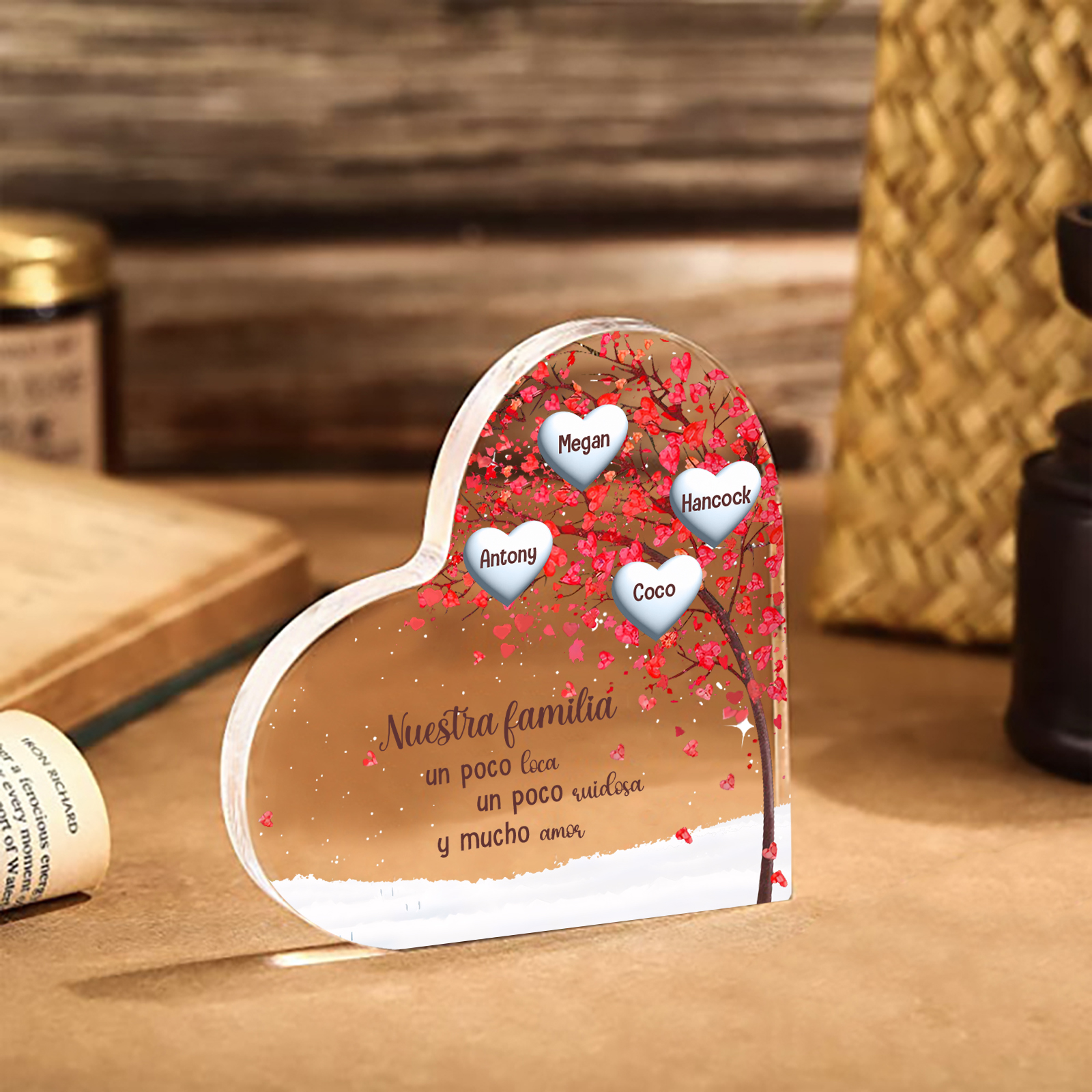 A la familia-Placa de acrílico en forma de corazón árbol de vida 4 nombres personalizados | Jessemade