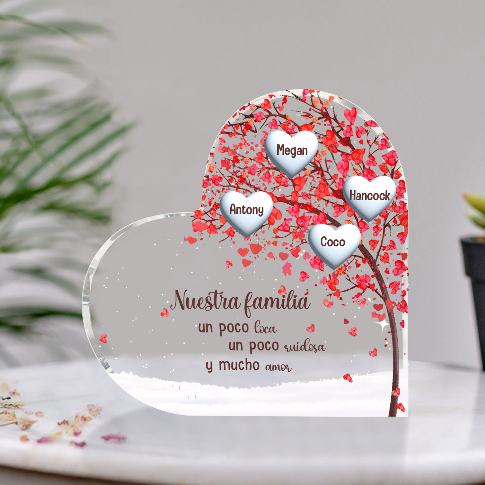 A la familia-Placa de acrílico en forma de corazón árbol de vida 4 nombres personalizados | Jessemade