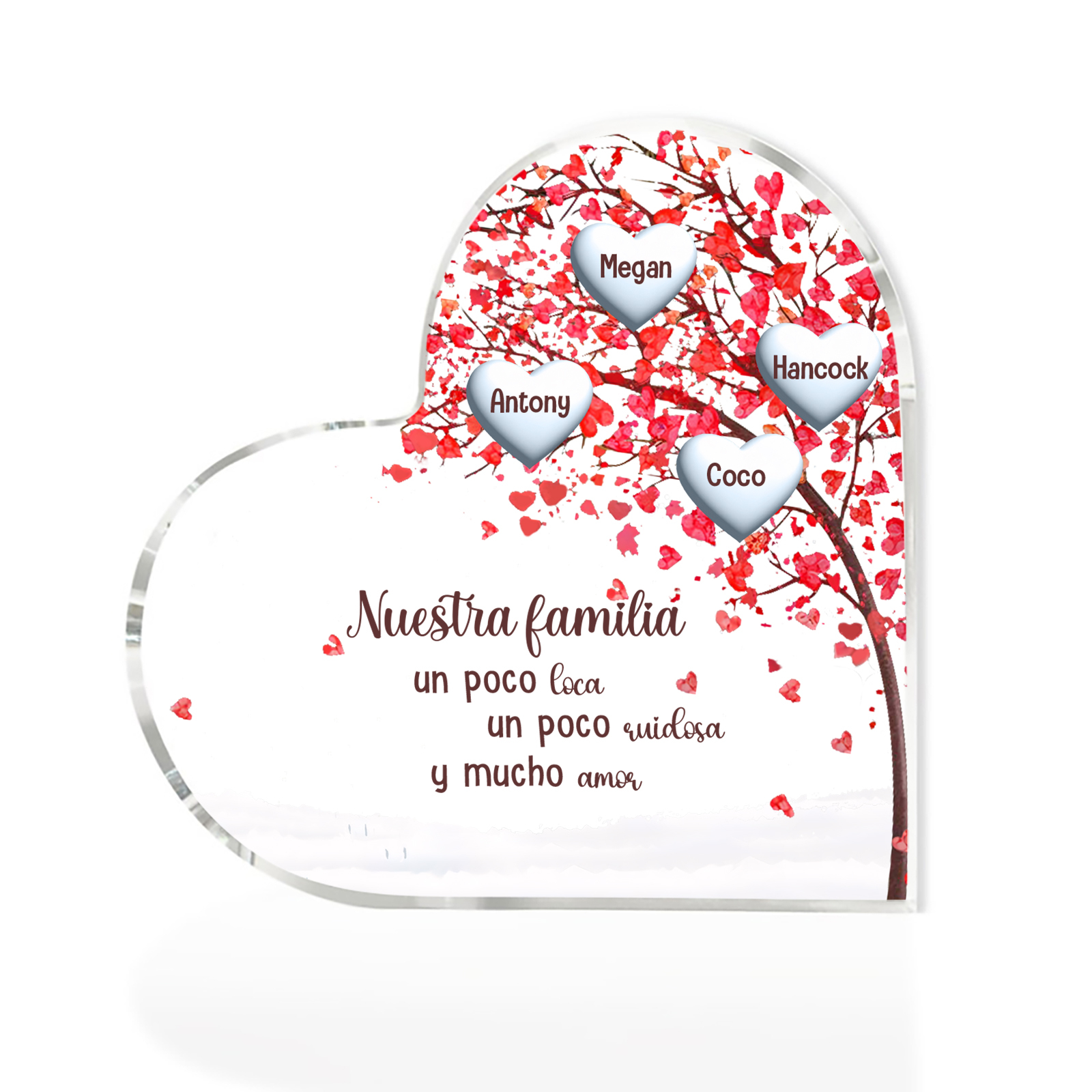 A la familia-Placa de acrílico en forma de corazón árbol de vida 4 nombres personalizados | Jessemade
