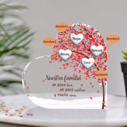 A la familia-Placa de acrílico en forma de corazón árbol de vida 4 nombres personalizados | Jessemade