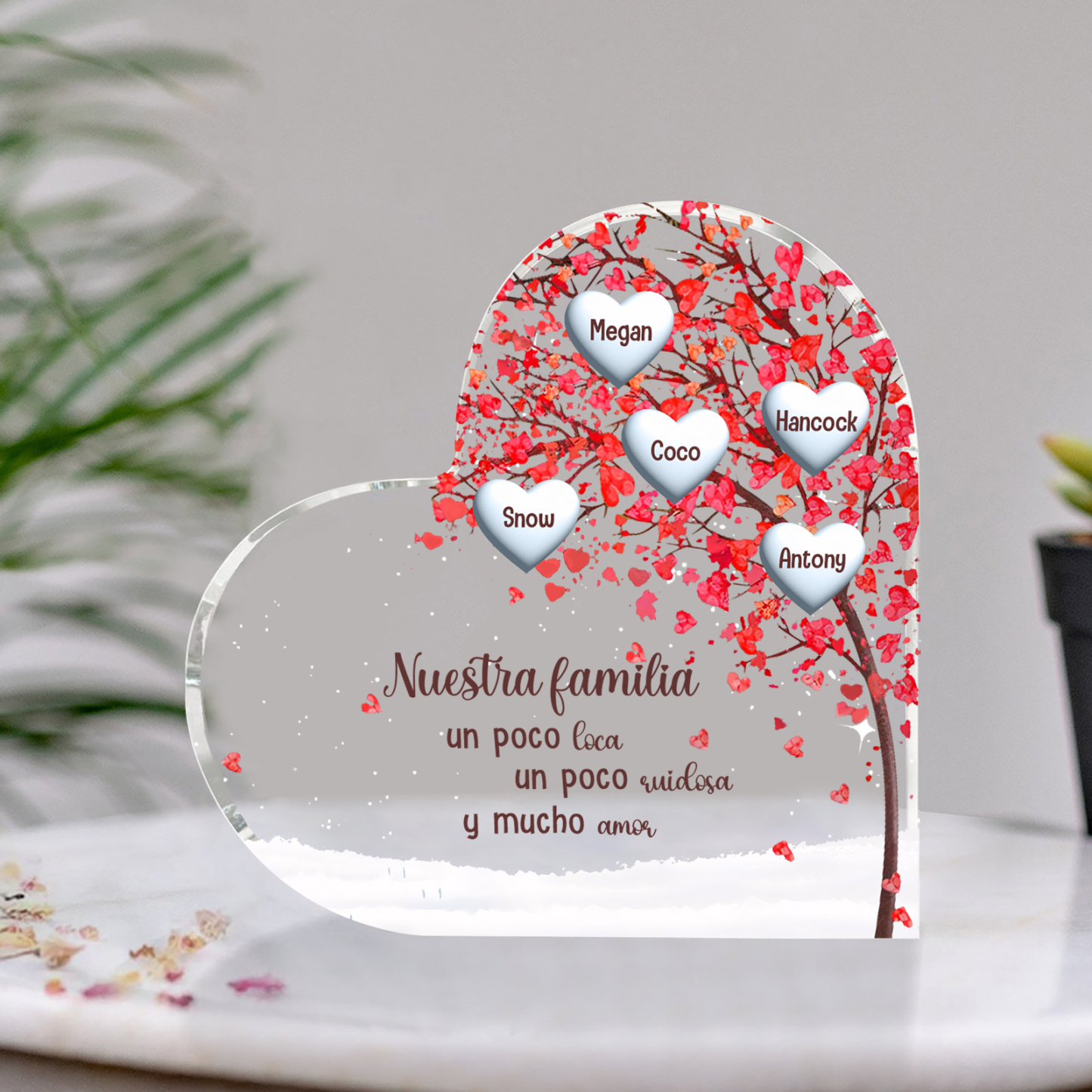A la familia-Placa de acrílico en forma de corazón árbol de vida 5 nombres personalizados | Jessemade