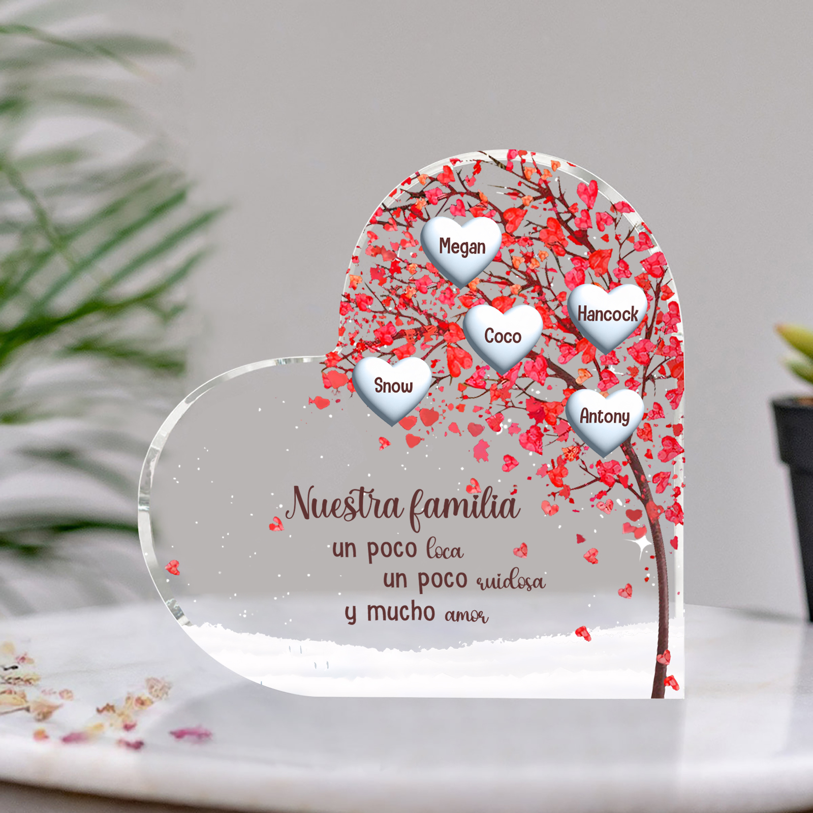 A la familia-Placa de acrílico en forma de corazón árbol de vida 5 nombres personalizados | Jessemade
