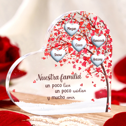 A familia-Placa de acrílico en forma de corazón árbol de vida 1 nombre