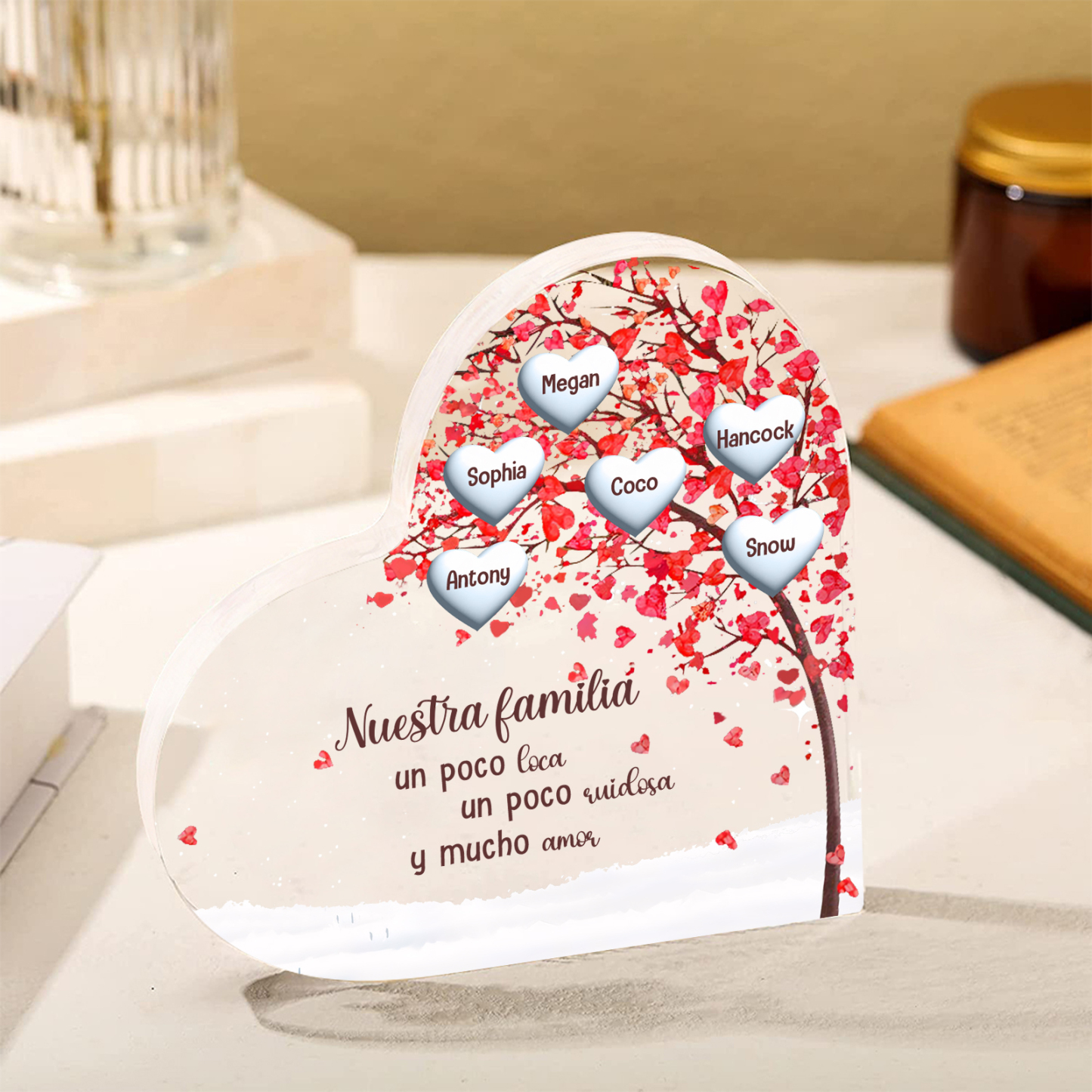A la familia-Placa de acrílico en forma de corazón árbol de vida 6 nombres personalizados | Jessemade