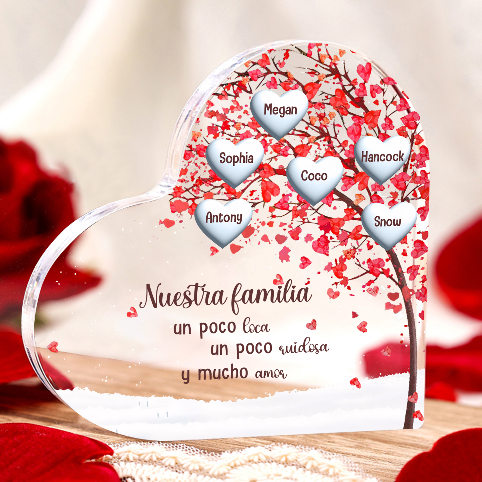 A la familia-Placa de acrílico en forma de corazón árbol de vida 6 nombres personalizados | Jessemade