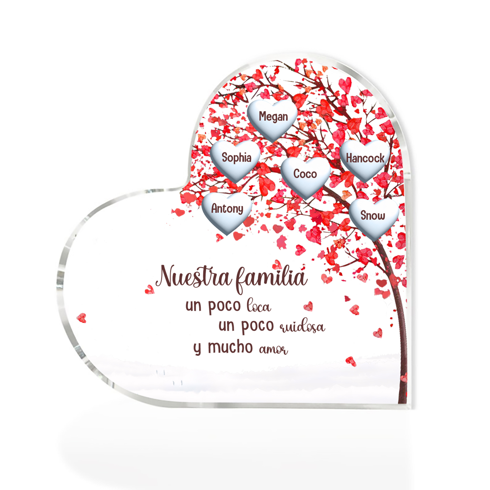 A la familia-Placa de acrílico en forma de corazón árbol de vida 6 nombres personalizados | Jessemade