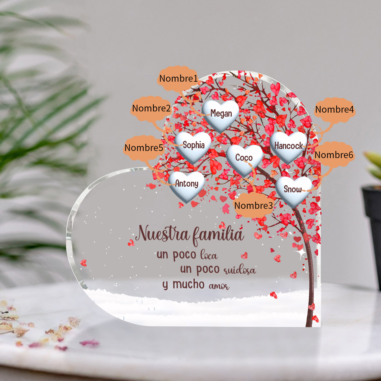 A la familia-Placa de acrílico en forma de corazón árbol de vida 6 nombres personalizados | Jessemade
